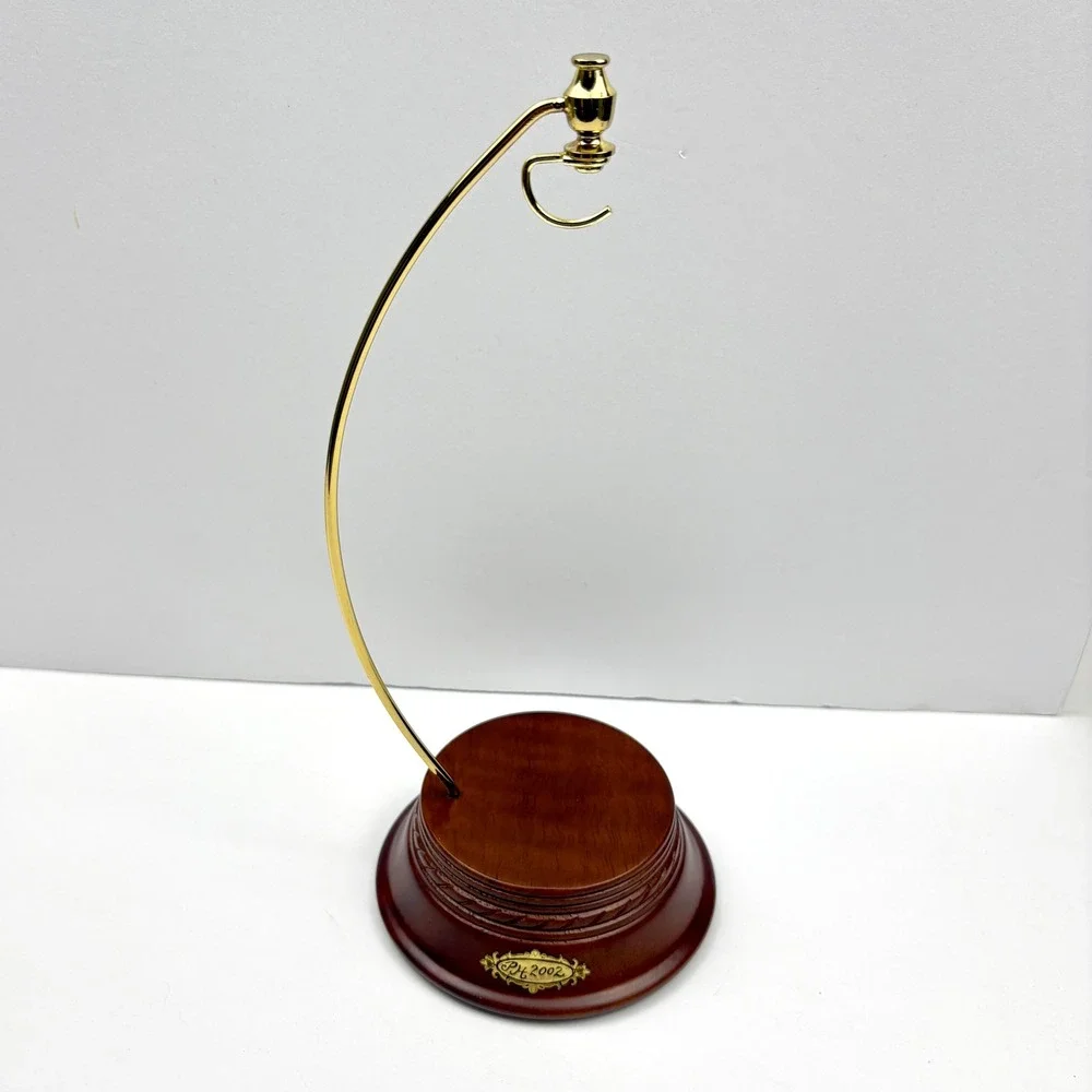 Vintage Princess House Ornament Stand Hanger 2555 Wood Base Gold Metal Display